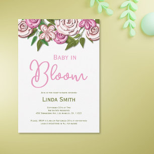 Bebê no Bloom Floral Girl Chá de fraldas Convite