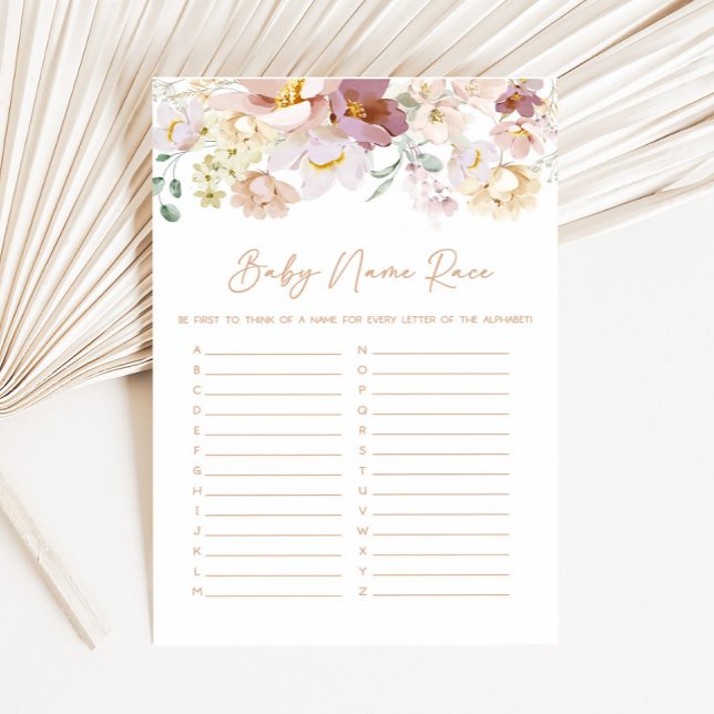 Bebê no Bloom Florals Bebê Nome Race Game (Spring Wildflower Baby Shower Baby Name Race Game)