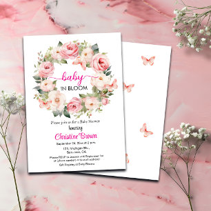 Bebê no Bloom Garland Rosa Convite para Chá de fra