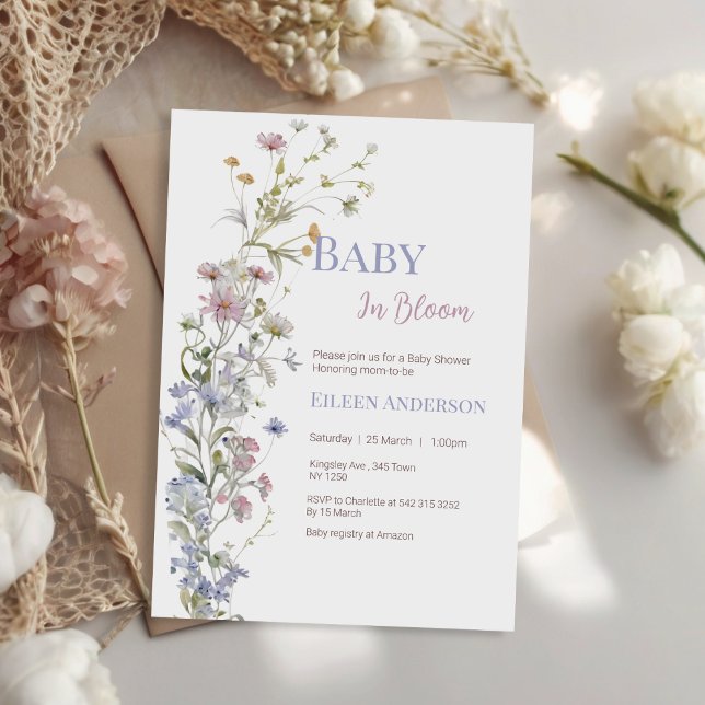 Bebê no Bloom Wildflower Chá de fraldas Convite (Baby in Bloom Wildflower Baby Shower Invitation)