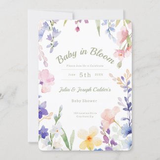 Bebê no Bloom Wildflower Chá de fraldas Convite