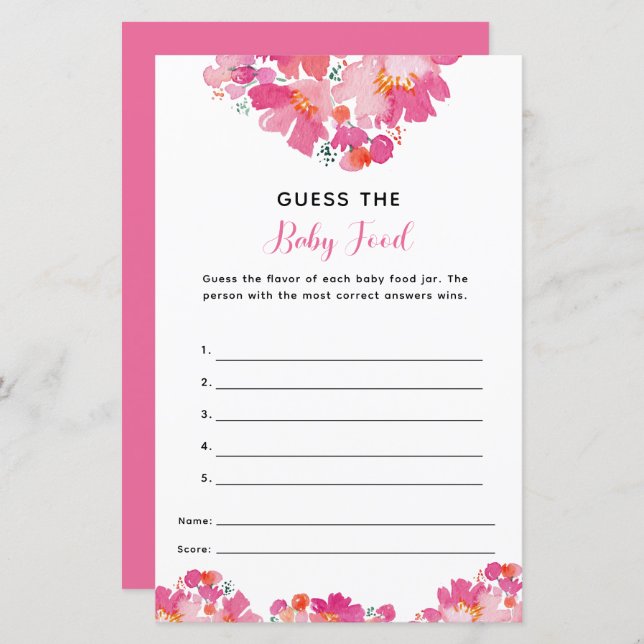 Bebê no Chá de fraldas Bloom Adivinha Jogo da Comi (Frente/Verso)