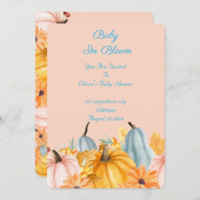 bebê no convite de chá de fraldas (Frente/Verso)