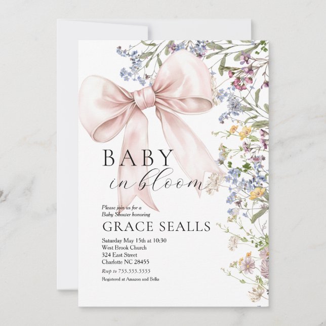 bebê no Convite para Chá de fraldas Bloom (Frente)