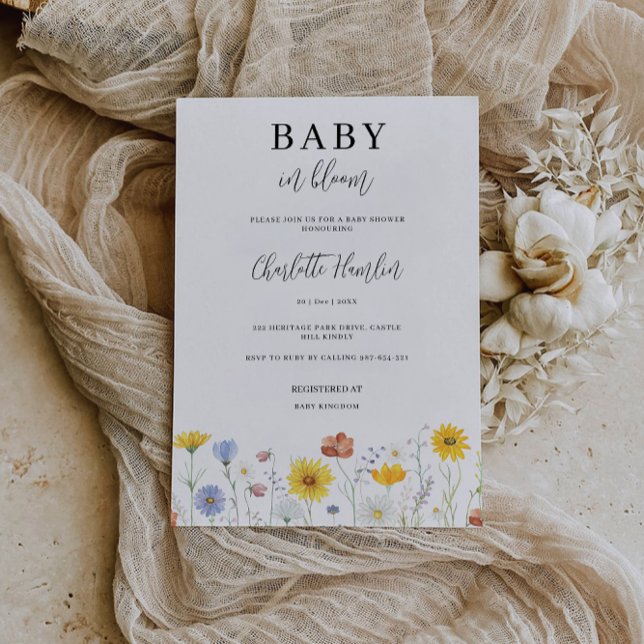Bebê no Convite para Chá de fraldas de Flor Selvag (Baby in Bloom wildflower Baby Shower Invitation)