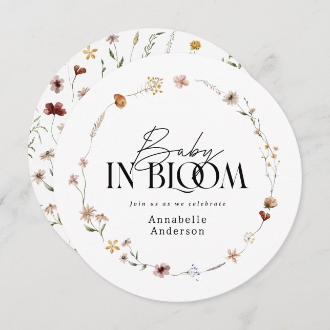 Bebê no convite para chá de fraldas de flor silves (Frente/Verso)