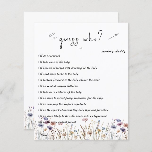 Bebê No Folheto De Chá de fraldas De Flor Selvagem (Frente/Verso)