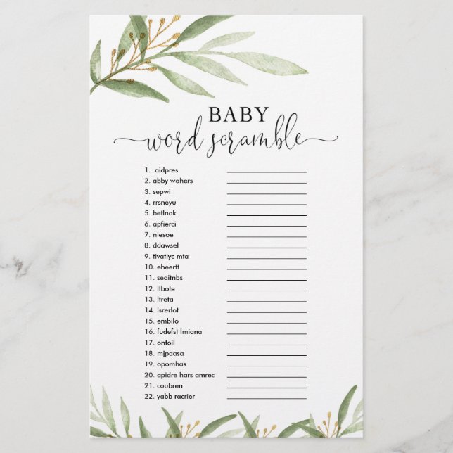 Bebê palavra esmaga chá de fraldas jogo ouro verde (Frente)