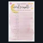 Bebê Palavra Pink Sobre Cartão de Papel Lua<br><div class="desc">Divirta-se no seu chá com esta atividade fácil! Adicione seu texto personalizado usando o formulário modelo. Use o papel de valor para facilitar a gravação (e economizar dinheiro também!). As respostas estão atrás.</div>