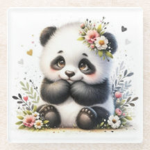 Bebe Panda Floral Porta-copos Fofo | Aquarela Kawa