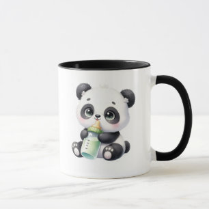Bebê Panda Fofo Segurando Caneca de Café de Bambu