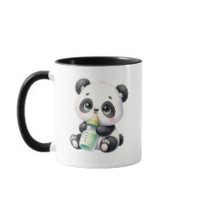 Bebê Panda Fofo Segurando Caneca de Café de Bambu