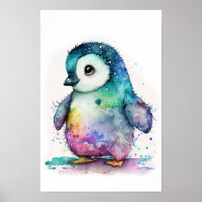 Bebê Penguin aquarela decor impressão (Frente)