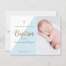 Bebê Personalizado Foto Azul Batismo Obrigado