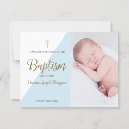 Bebê Personalizado Foto Azul Batismo Obrigado
