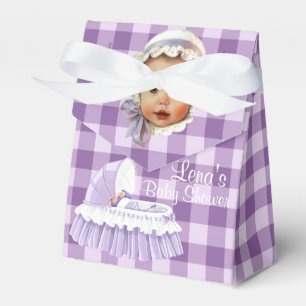 Bebê Roxo Gingham E Caixas De Favor Bassinet Ruffl