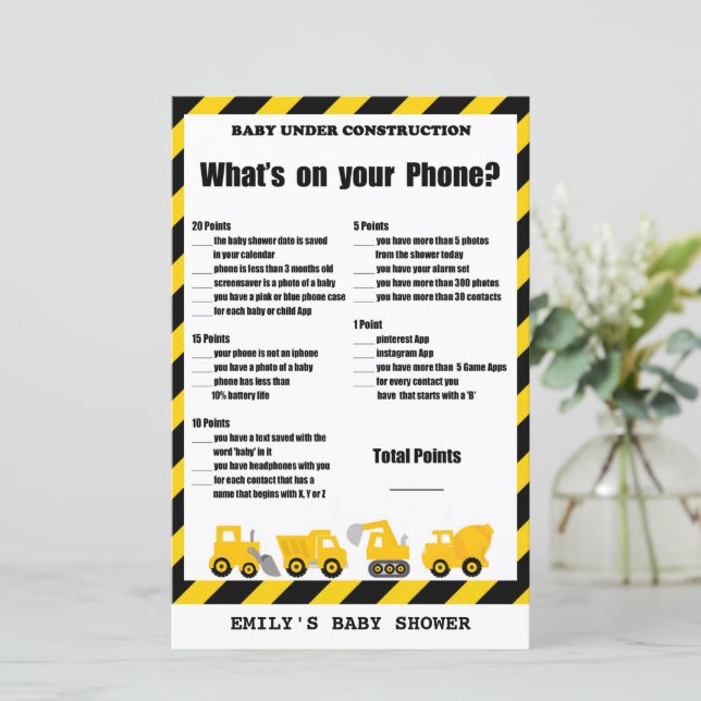 Bebê sob Chá de fraldas de Construção Impresso (Em pé/Frente)