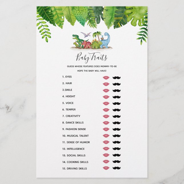 Bebê Traça Dinossauro Jogo de Chá de fraldas (Frente)