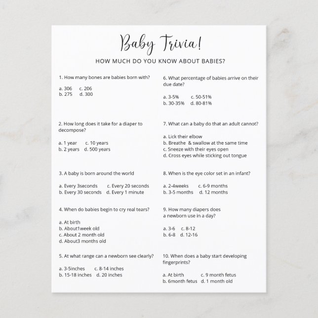 Bebê Trivia | Jogo de Chá de Bebê (Frente)