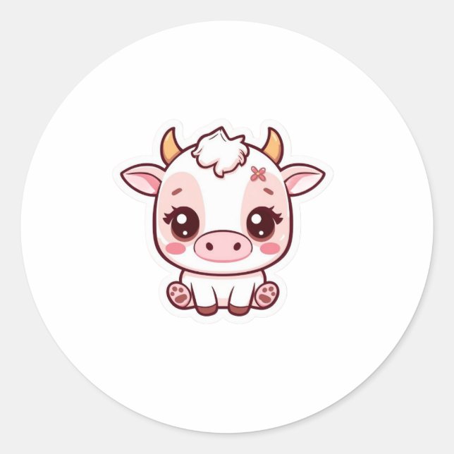 Bebê Vaca Kawaii Adesivo – Vaca Chibi Fofa Pastel (Frente)