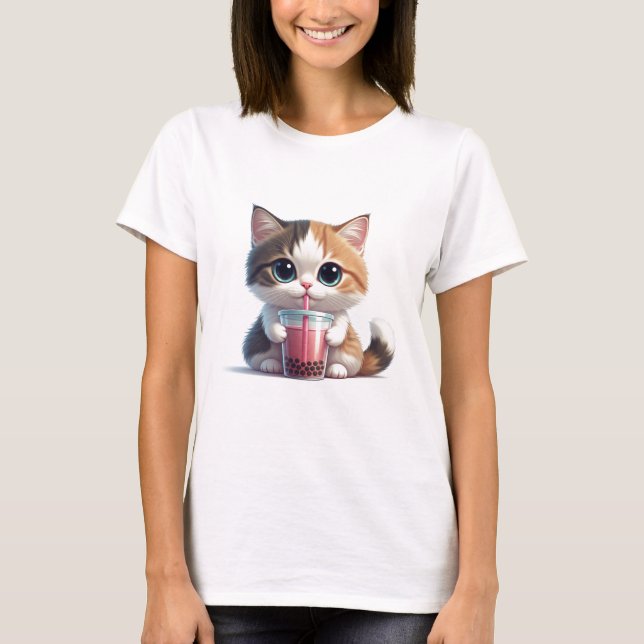 Bebendo de gato Boba T-shirt (Frente)
