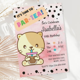 Bebendo de Gato Bonito Boba Tea Birthday Convite p