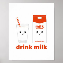 Beber leite - Poster de design Kawaii