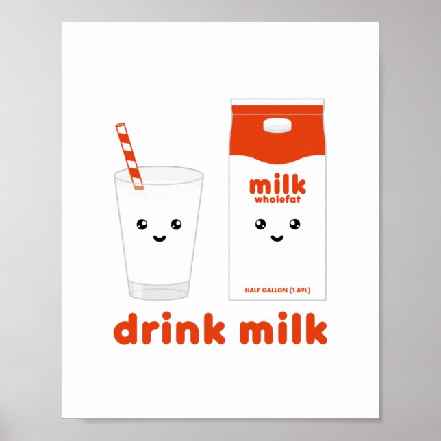 Beber leite - Poster de design Kawaii (Frente)