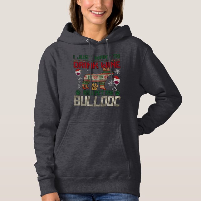 Beber Vinho Bulldog Cachorro Suéter Feio Chapéu de (Frente)