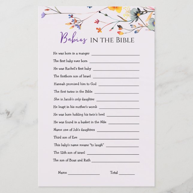 Bebês de flores silvestres no jogo do Chá de frald (Frente)