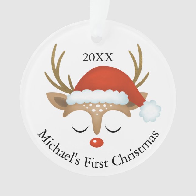 Bebês de Reindeer Cute Primeiro Ornamento de Foto  (Frente)