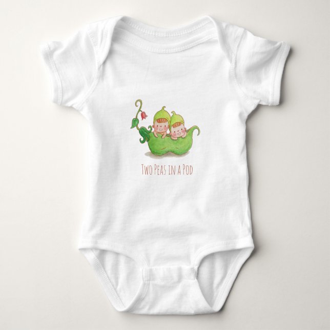 Bebês Fofos Ervilhas Gêmeas em um Vagem Camiseta d (Frente)