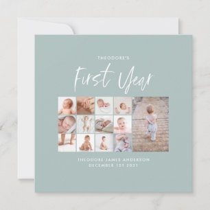 Bebês, primeiro ano, foto colagem guião azul