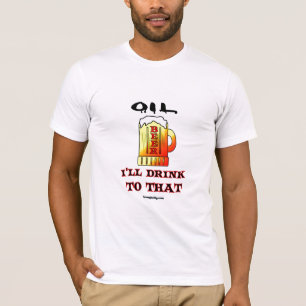 Bebida ao óleo, t-shirt da cerveja, humor do camp