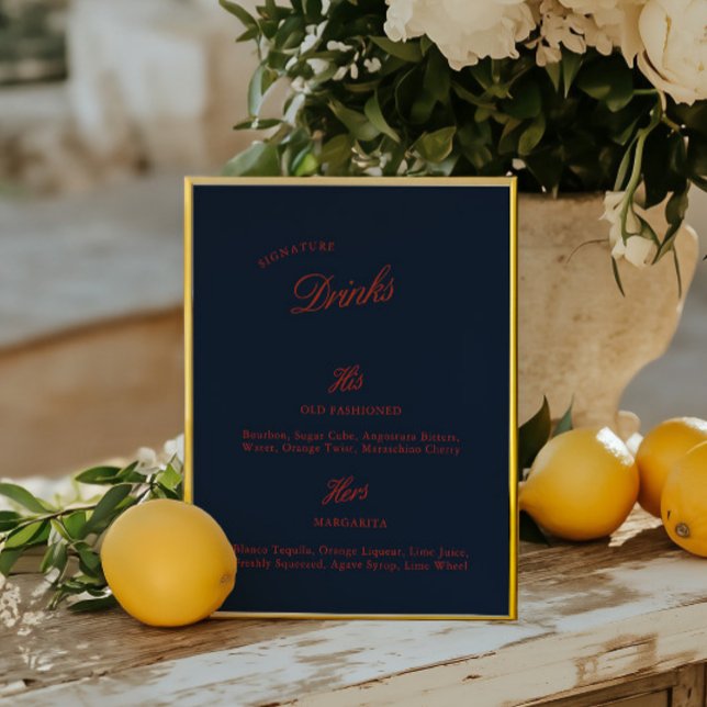 Bebida Signature Deep Blue Casamento Menu Preto e  (Signature Drink Deep Blue Black & Red Wedding Menu)