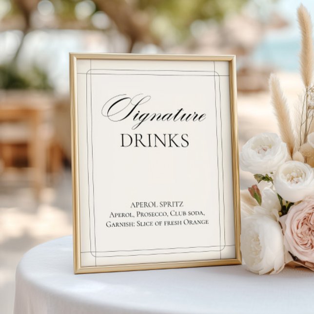 Bebidas Especiais Sinal Cinza Claro Vintage      (Signature Drinks Vintage Light Gray Sign)