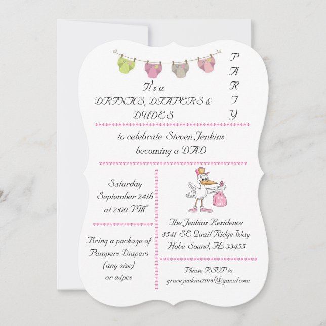 Bebidas, Fraldas e Dudes - Convite (Frente)