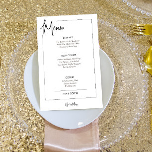 Bebidas minimalistas de cardápio preto e branco de