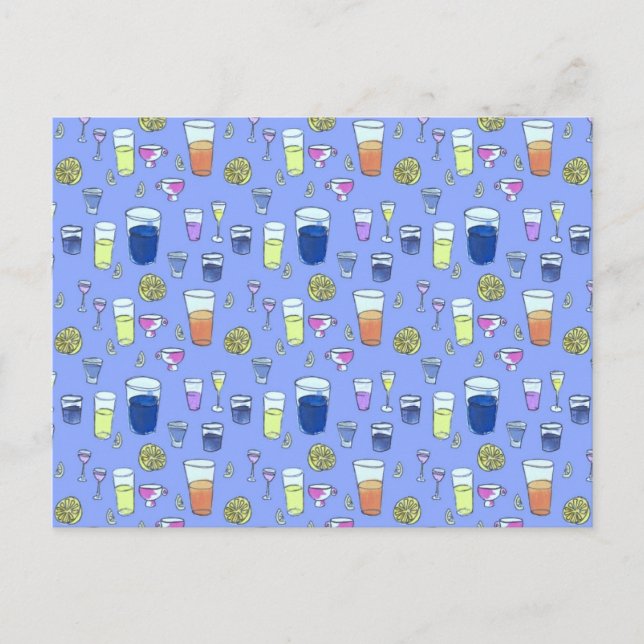 Bebidas mistas com cartão postal azul (Frente)