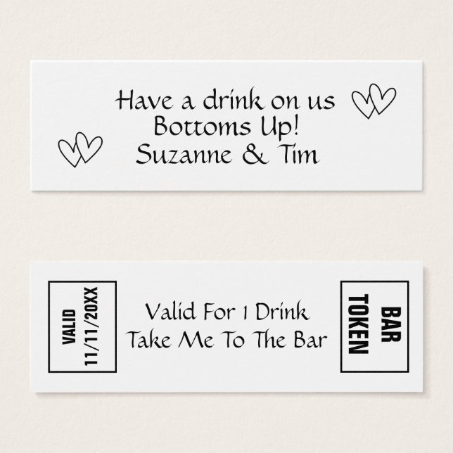 Bebidas token - Beba uma bebida em nós! Casamentos (Frente & Verso)