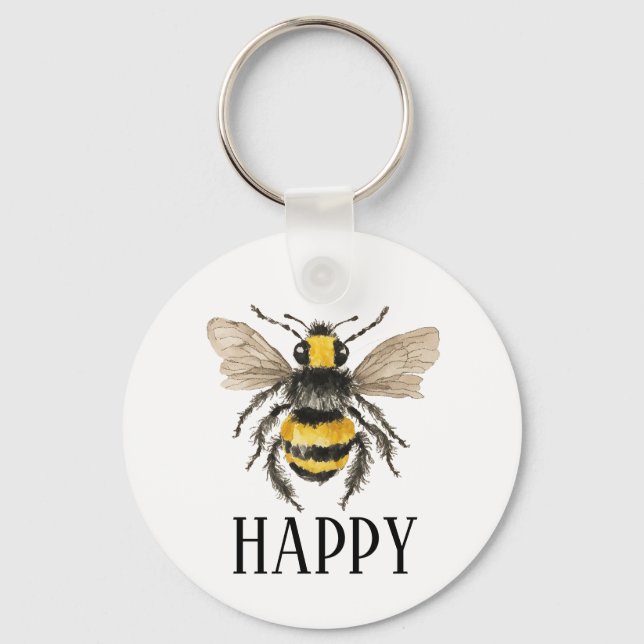 Bee Happy Honey Bee Chaveiro (Frente)