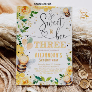 Bee Honey TRÊS Convite de Aniversário Bee Honey Pa