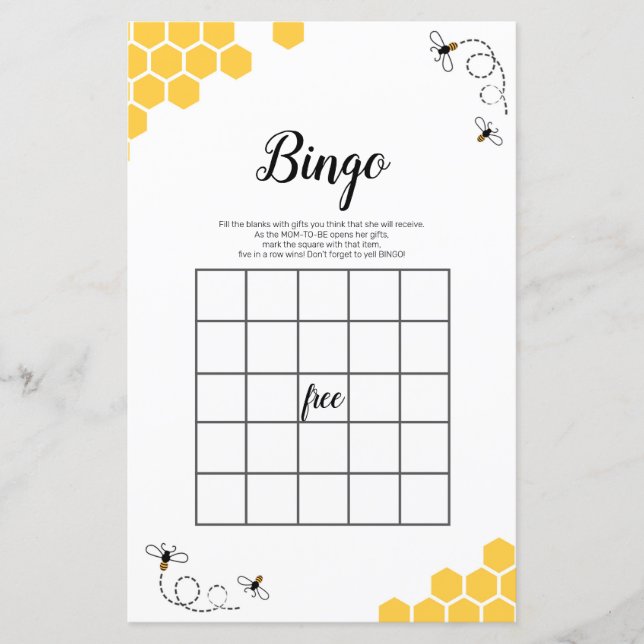 Bee Watercolor Bingo Game (Frente)