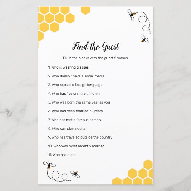 Bee Watercolor Encontre o jogo Convidado (Frente)