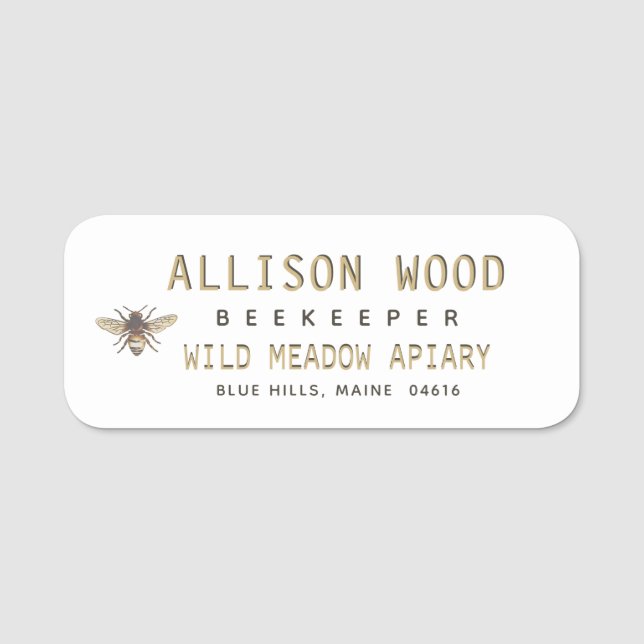 BEEKEEPER NOME DE ETIQUETA com Abelha de mel (Frente)