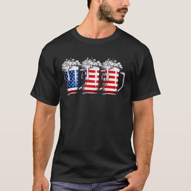 Beer American Flag T camisa 4 de julho Men Women (Frente)