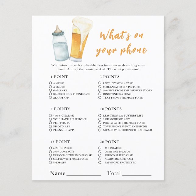 Beer chá de fraldas - O que há no seu jogo telefôn (Frente)