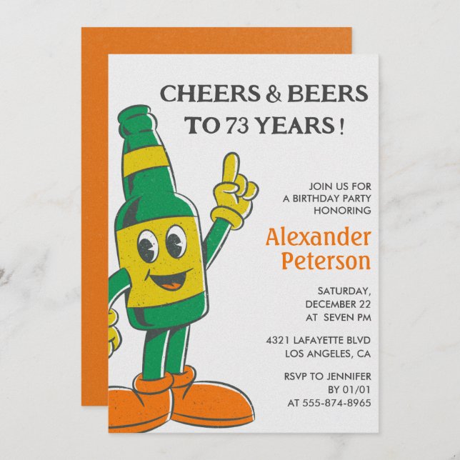 Beer Rustic Funny Men 73º convite para o aniversár (Frente/Verso)