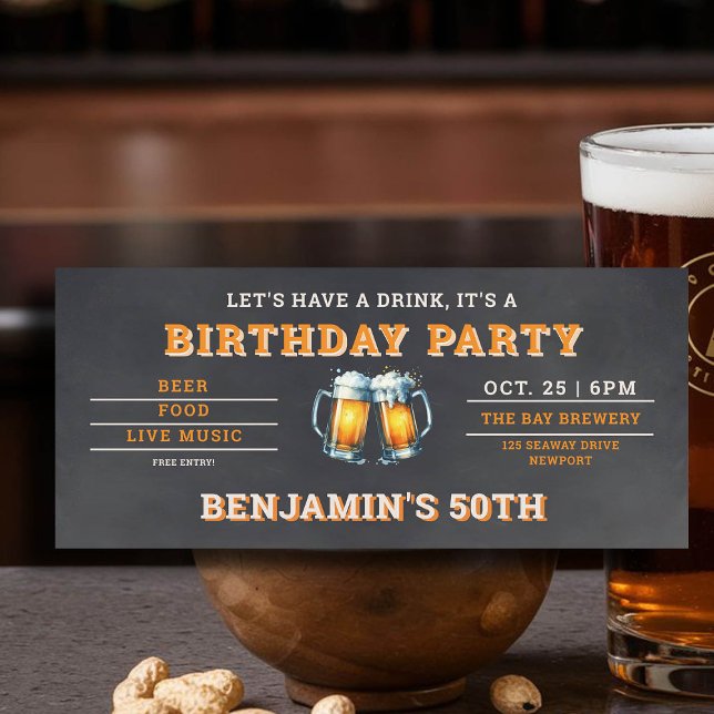 Beer Themed Brewery Black (men's 50th birthday party invitation beer themed brewery backyard oktoberfest chalk board)