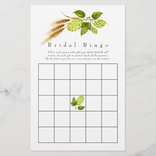 Beer Willow Greenery Bingo Geométrico Bridal Doura (Frente)